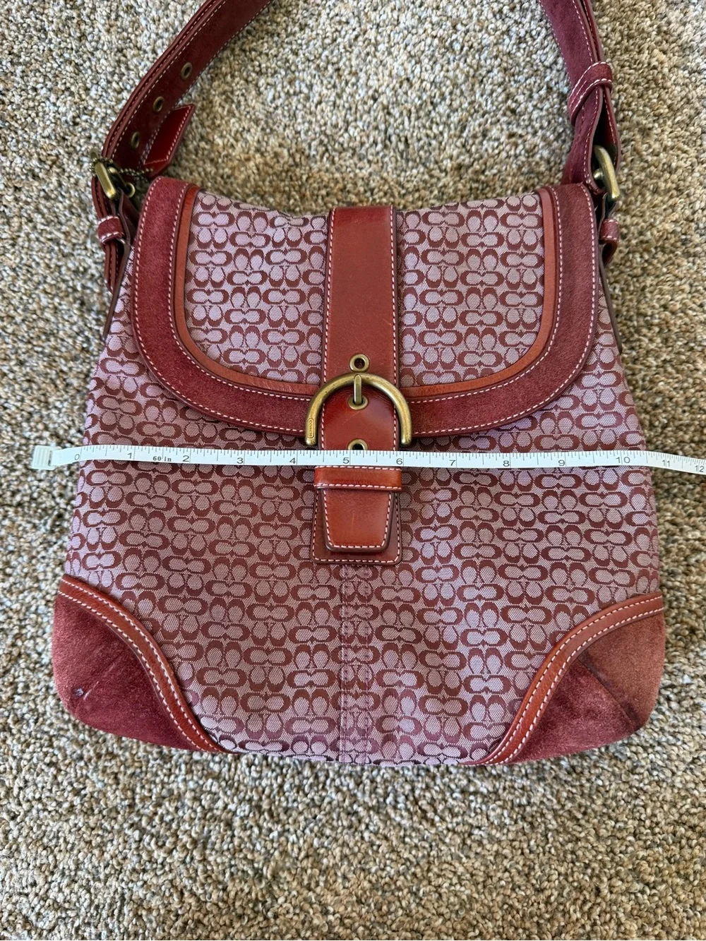 COACH Vintage 6376 Soho Burgundy Bordeaux Red Signature Monogram Hobo Bag